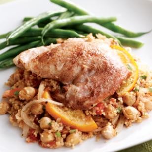 Orange-tomato couscous with chicken