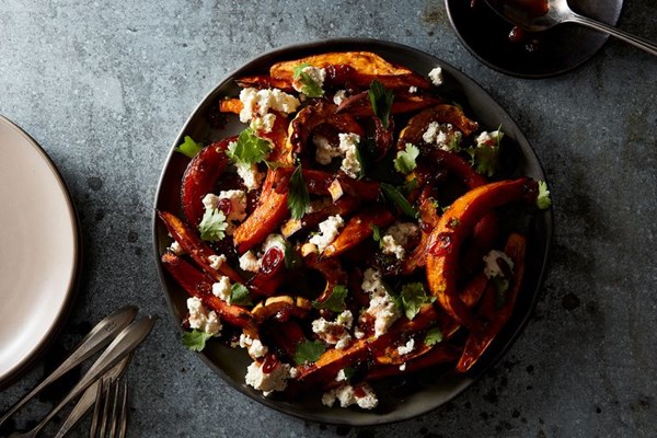 Orange vegetable pileup with homemade cottage cheese