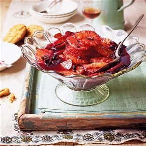 Oranges in mulled wine syrup