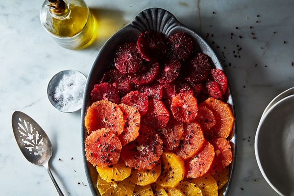 Oranges with olive oil and chocolate