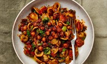 Orecchiette cooked in chickpea and tomato sauce