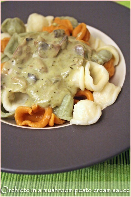 Orecchiette in a creamy mushroom & pesto sauce