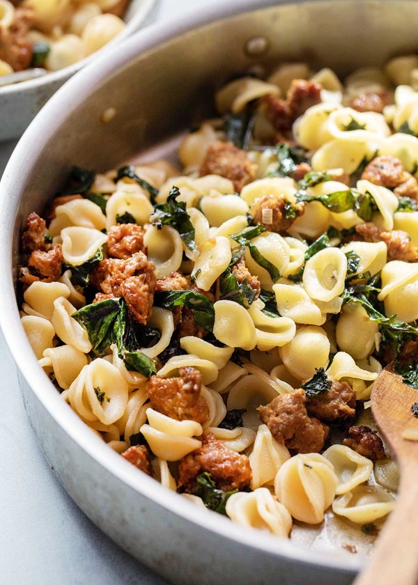 Orecchiette pasta with sausage and kale