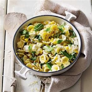 Orecchiette pasta with sweetcorn, ricotta & basil