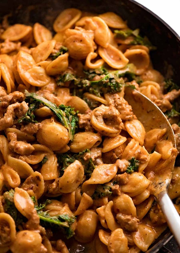 Orecchiette sausage pasta in creamy tomato sauce