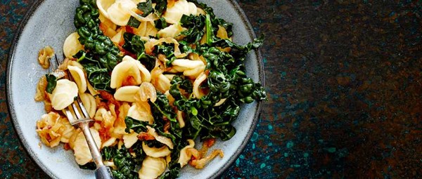 Orecchiette with anchovies, cavolo nero and caramelised onions