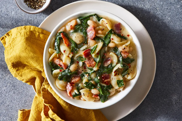 Orecchiette with bacony collards & cannellini beans