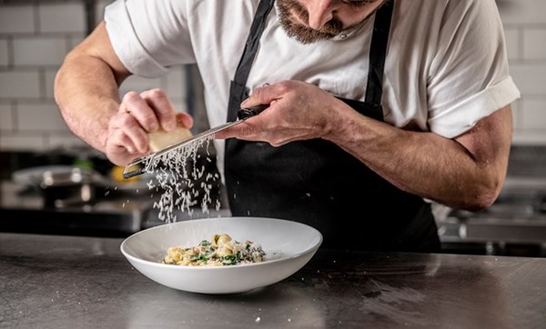 Orecchiette with braised rabbit and Swiss chard