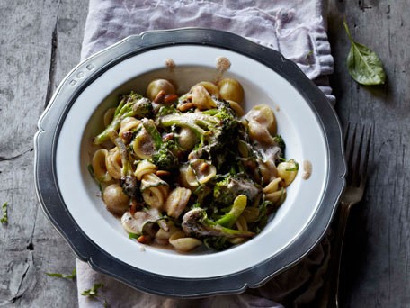 Orecchiette with brown butter, broccoli, pine nuts, and basil