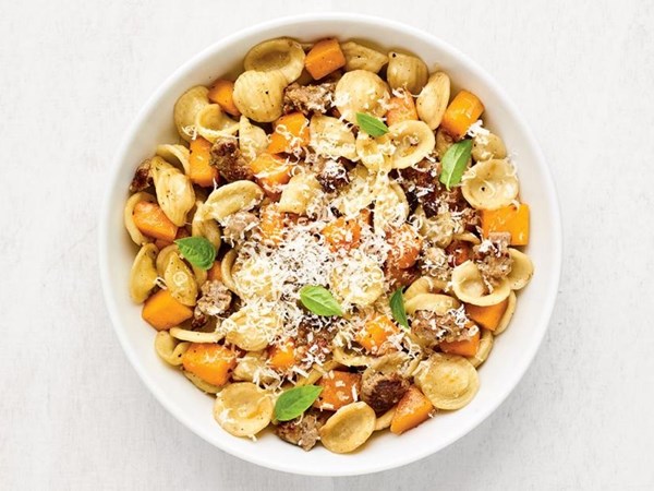 Orecchiette with butternut squash and sausage