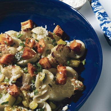Orecchiette with cauliflower, anchovies, and fried croutons
