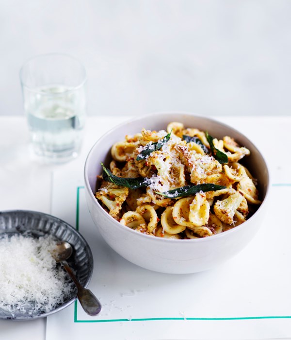 Orecchiette with cauliflower and walnut brown butter pesto
