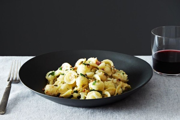Orecchiette with cauliflower, breadcrumbs, pancetta  and pepitas