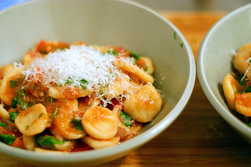 Orecchiette with cherry tomatoes and arugula