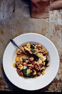 Orecchiette with chicken hearts, turnip greens, pecorino & black pepper