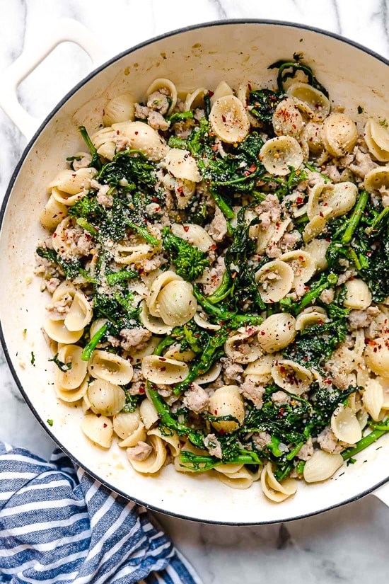 Orecchiette with chicken sausage and broccoli rabe