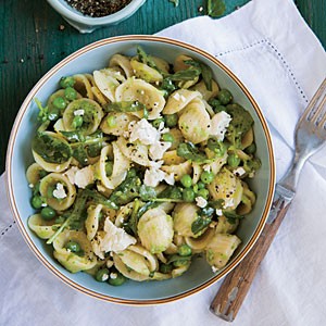 Orecchiette with cress and spring pea sauce