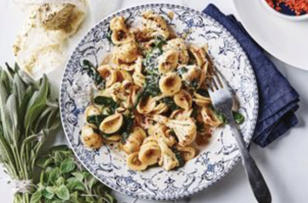 Orecchiette with herb and garlic butter and roasted cauliflower