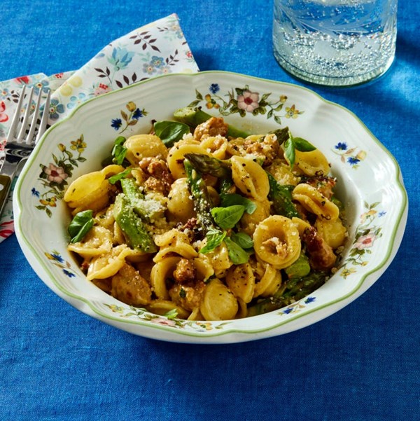 Orecchiette with Italian sausage and asparagus