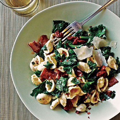 Orecchiette with kale, bacon, and sun-dried tomatoes