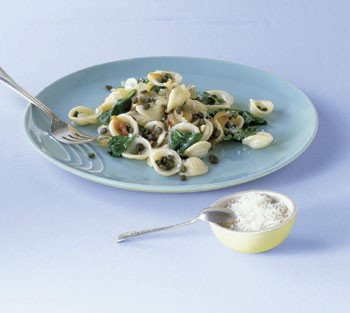 Orecchiette with lentils, onions, and spinach