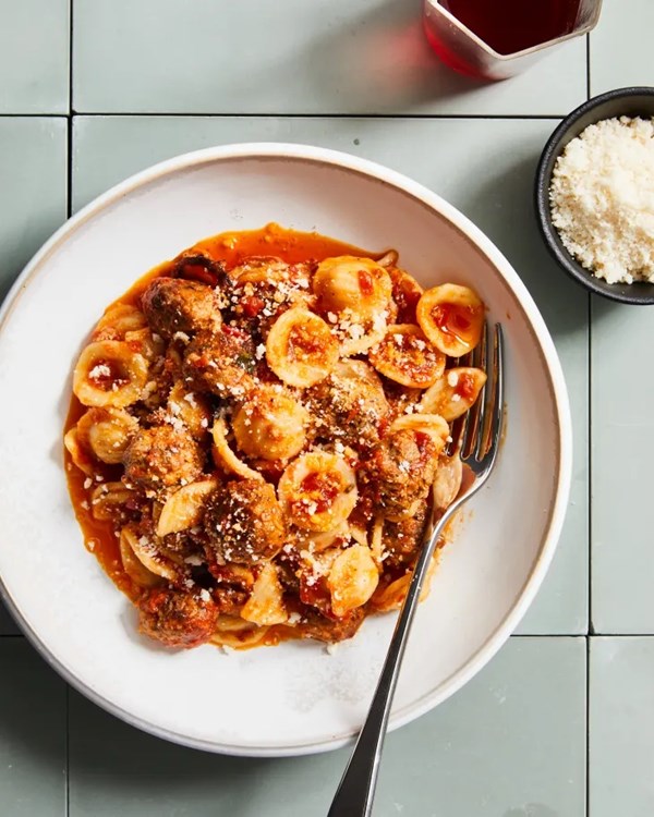Orecchiette with mini meatballs