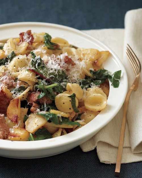 Orecchiette with sausage, chard, and parsnips