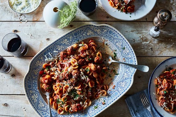 Orecchiette with tiny lamb meatballs