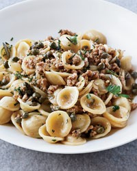 Orecchiette with veal, capers and white wine