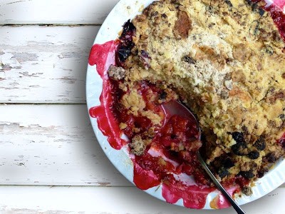 Organic baked plum and Pimm's jam granola crumble