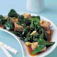 Oriental purple sprouting broccoli and tofu salad