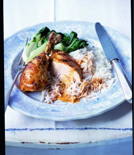 Oriental roast chicken with coconut gravy