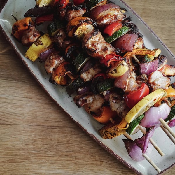 Ori's chicken & veggie BBQ skewers