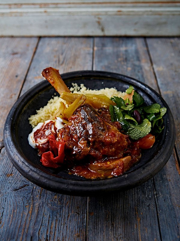 Orlando Bloom's lamb shank tagine with zingy fresh herb & olive salad