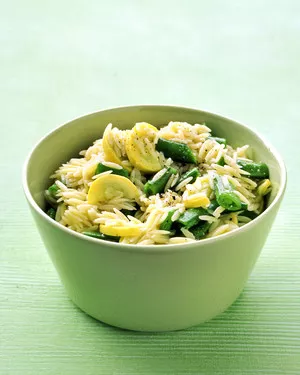 Orzo and snap pea salad