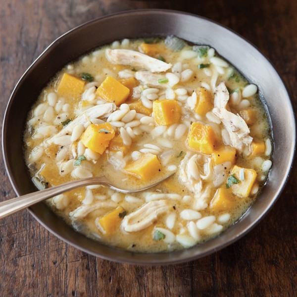Orzo, delicata squash & chicken soup with sage