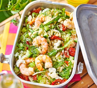 Orzo, feta & prawn pasta salad