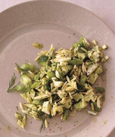 Orzo, green bean, and fennel salad with dill pesto
