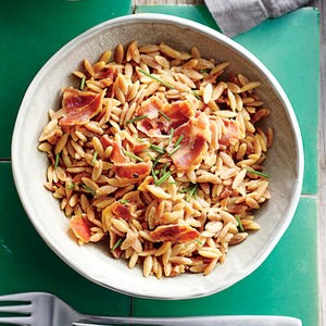 Orzo with crispy pancetta and chives