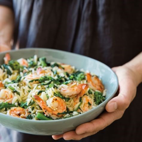 Orzo with shrimp & broccolini