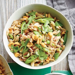 Orzo with snap peas, cilantro, and peanuts