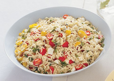 Orzo with tomatoes, feta, and green onions