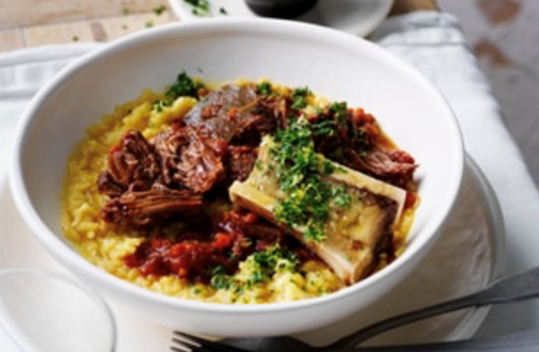 Osso buco-style braised beef with roasted bone marrow