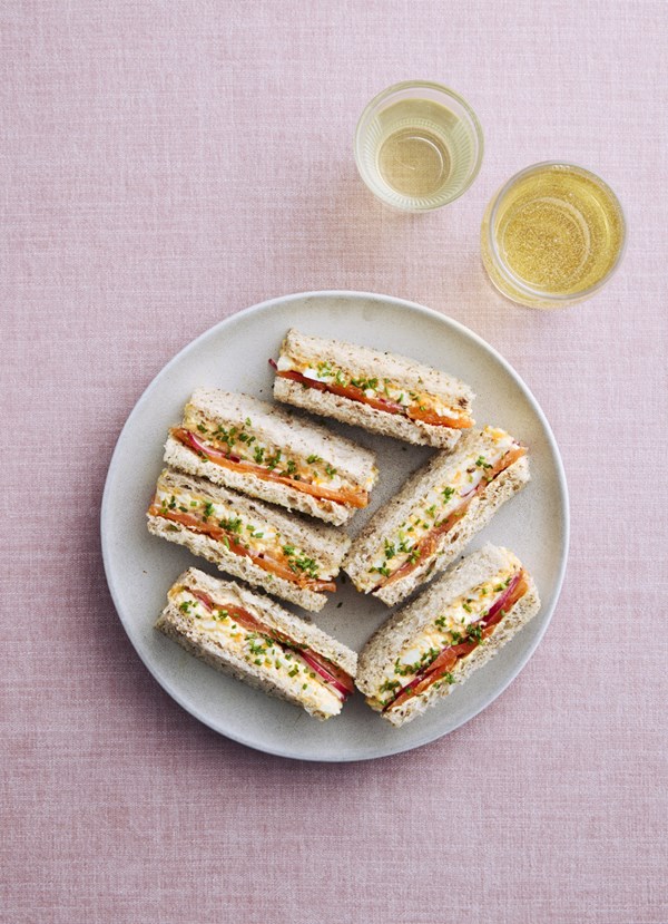 Our luxe smoked salmon and egg mayo sandwiches