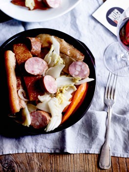 Our own choucroute of pork, pickled cabbage and smoked sausage
