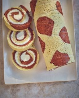 Out of Africa giraffe Swiss roll with orange cream filling