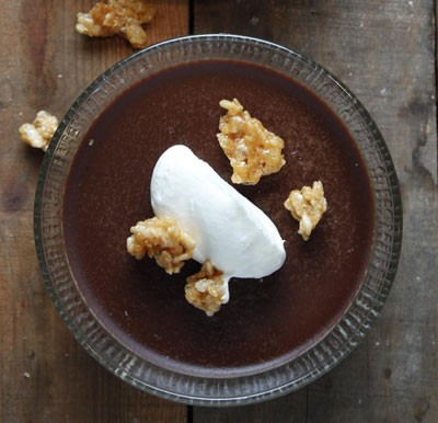 Ovaltine pudding with honeyed Rice Krispies