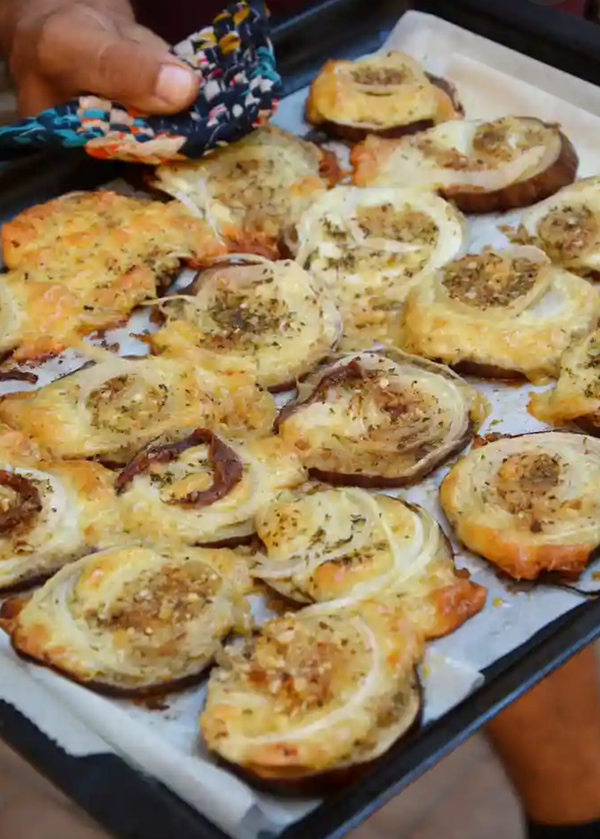 Oven baked aubergine with cheese and anchovy