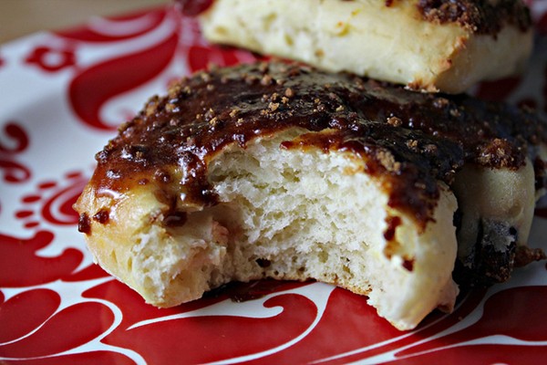 Oven baked beignets with saffron, dried cherries and a coconut sugar glaze