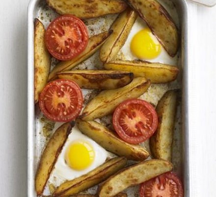 Oven-baked egg and chips